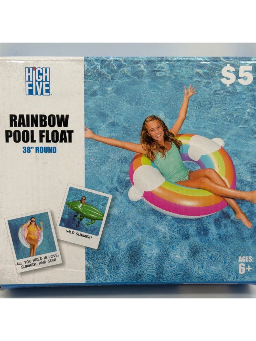 High Five Rainbow Pool Float 38" Round For Ages 6+